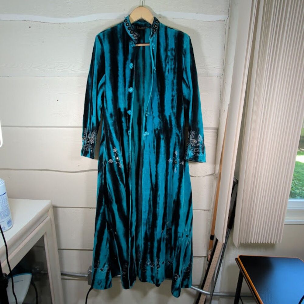 Jordash Velvet Mirror Work Duster Jacket  Turquoise Tie-Dye Whimsigoth Boho Coat